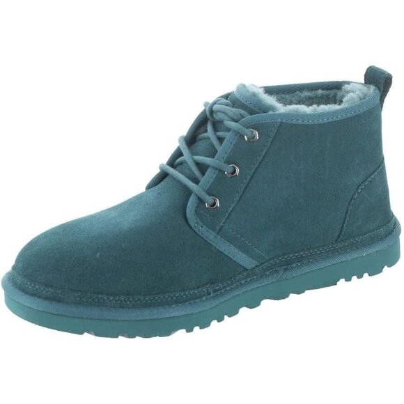👑Men Ankle Chukka Boots Blue Leather Modern Classic Comfort Lace Up Round Toe